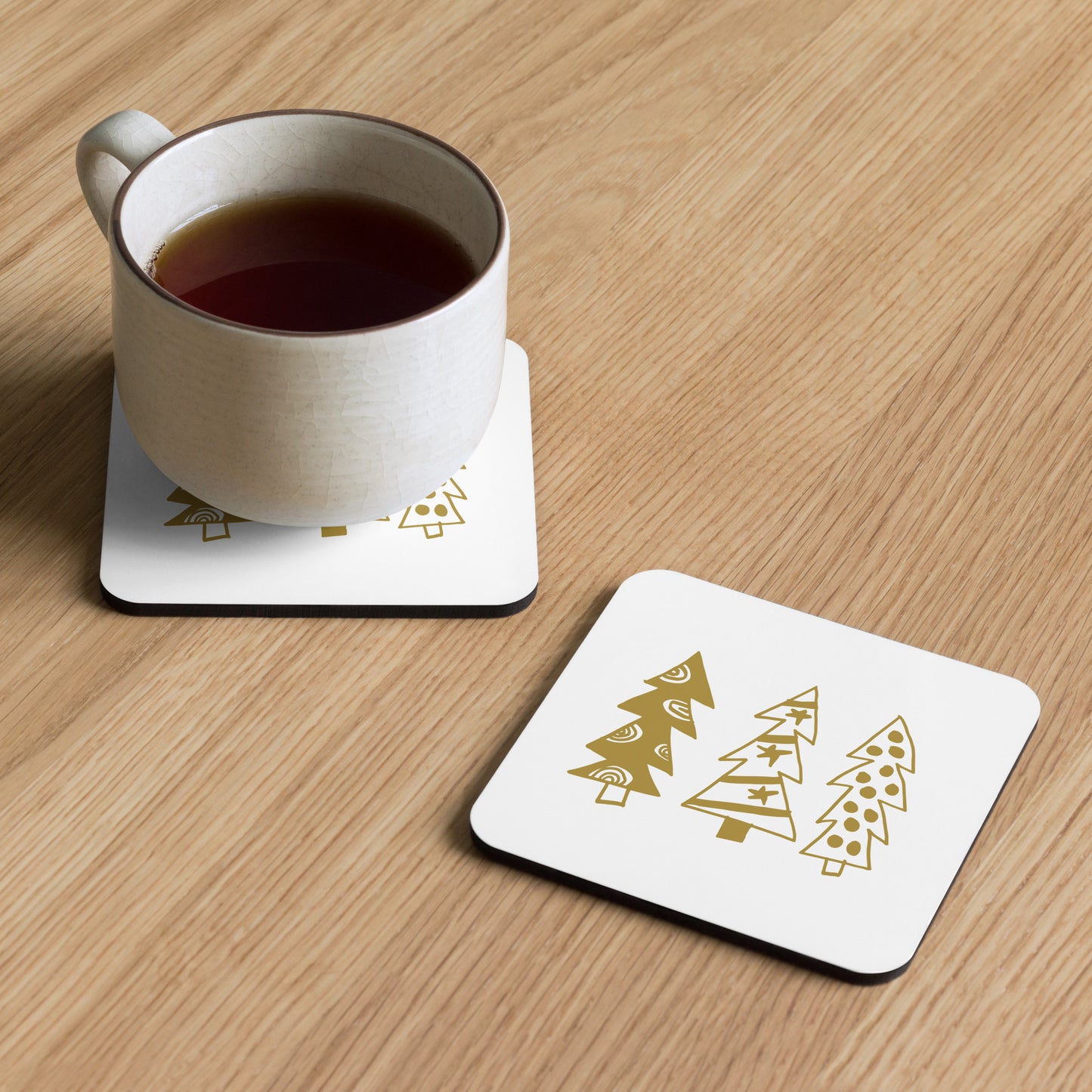 Golden Christmas Trees | Cork-back coaster