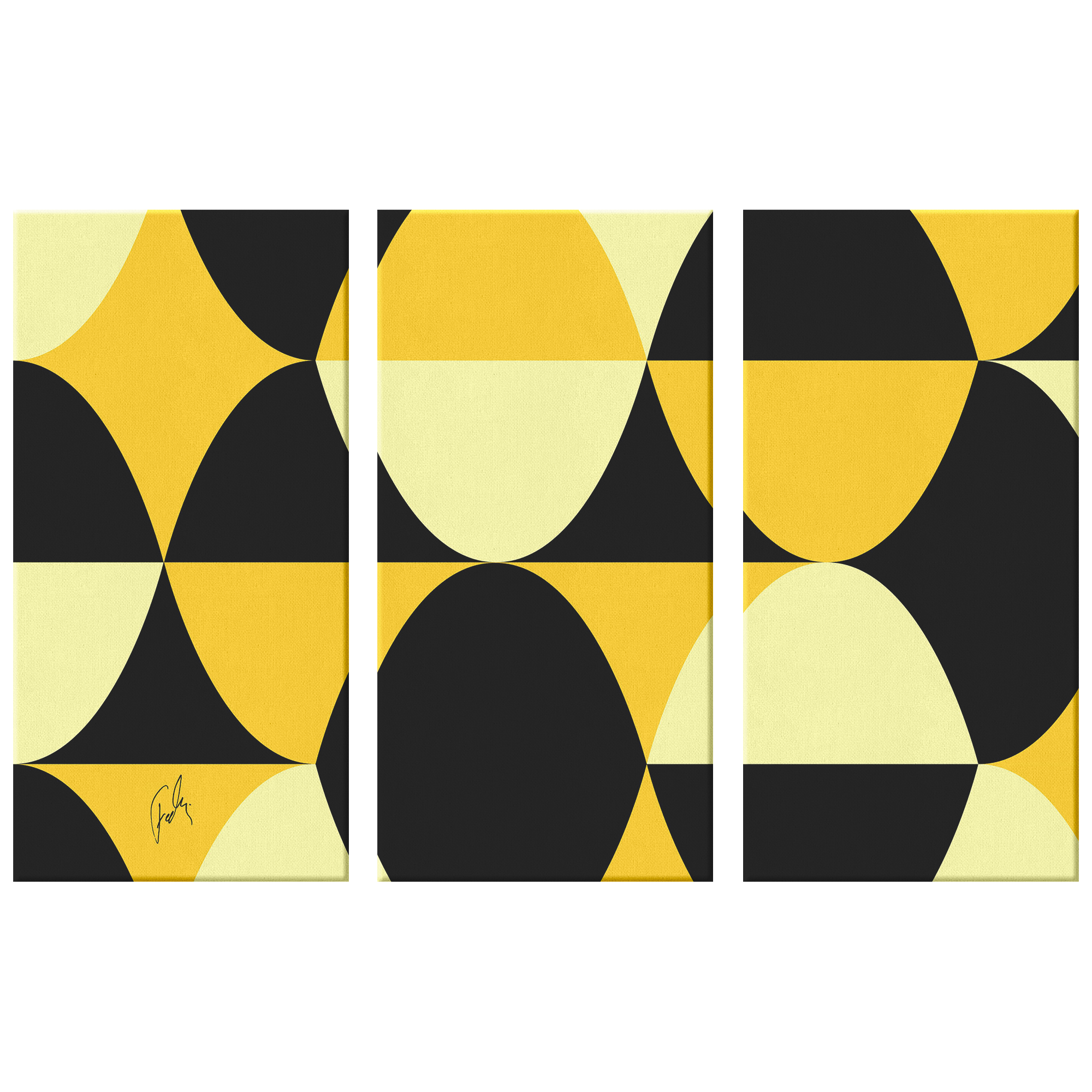 Yellow and Black Eggs | 3 Piece Canvas