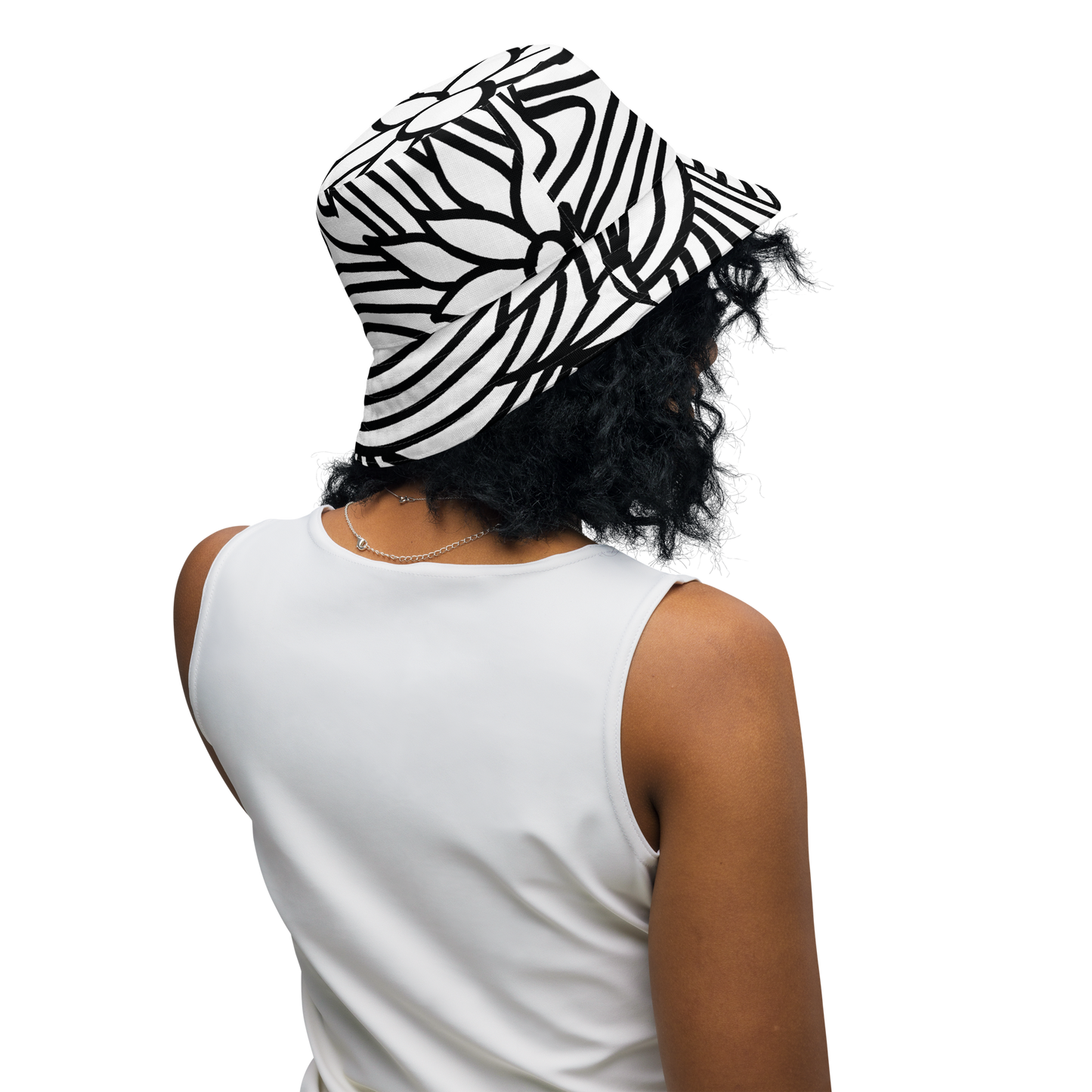 Black and White Flower Ornament | Reversible bucket hat