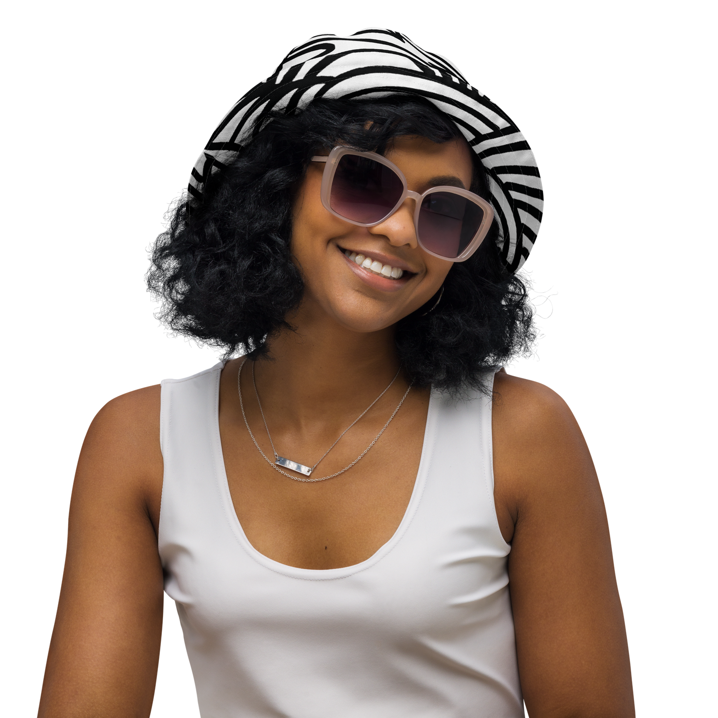 Black and White Flower Ornament | Reversible bucket hat