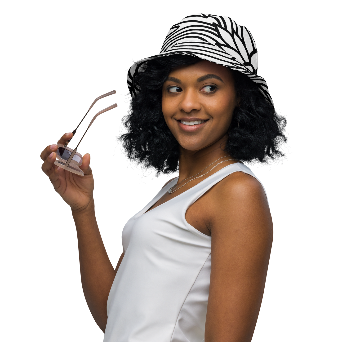 Black and White Flower Ornament | Reversible bucket hat