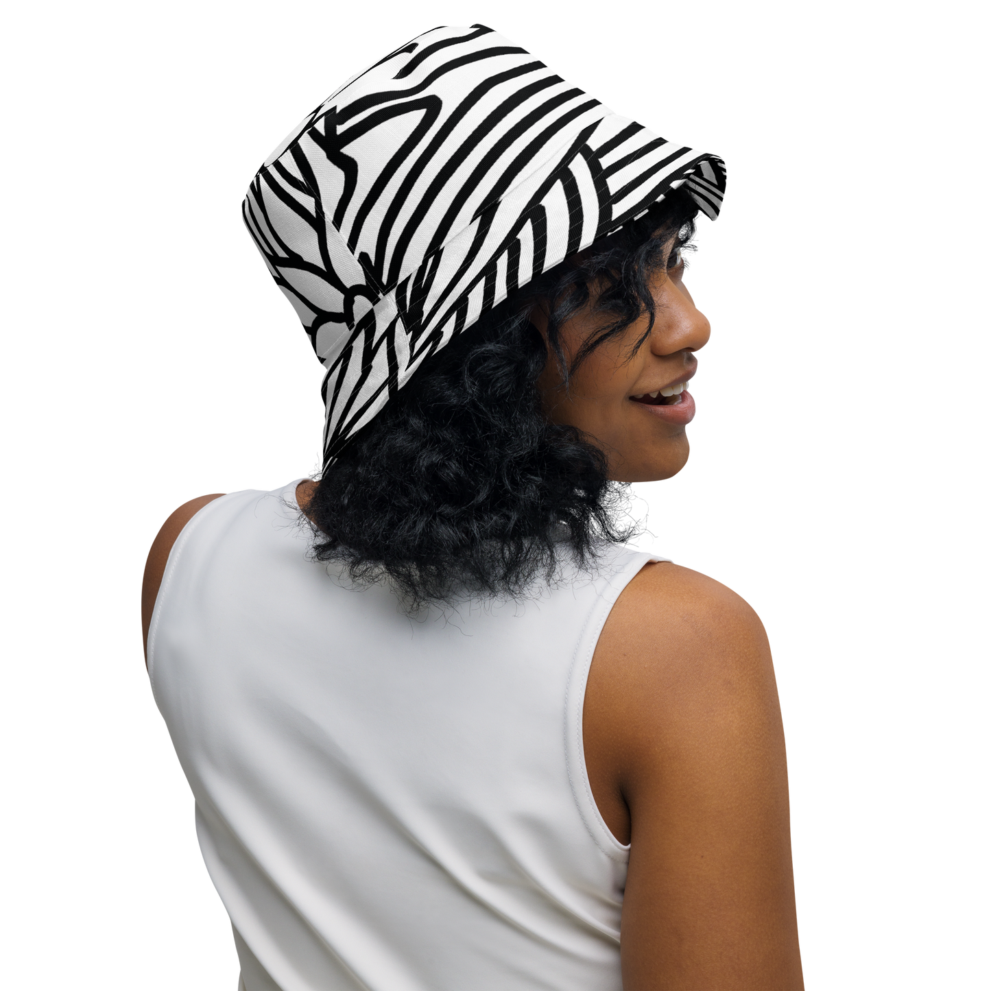 Black and White Flower Ornament | Reversible bucket hat