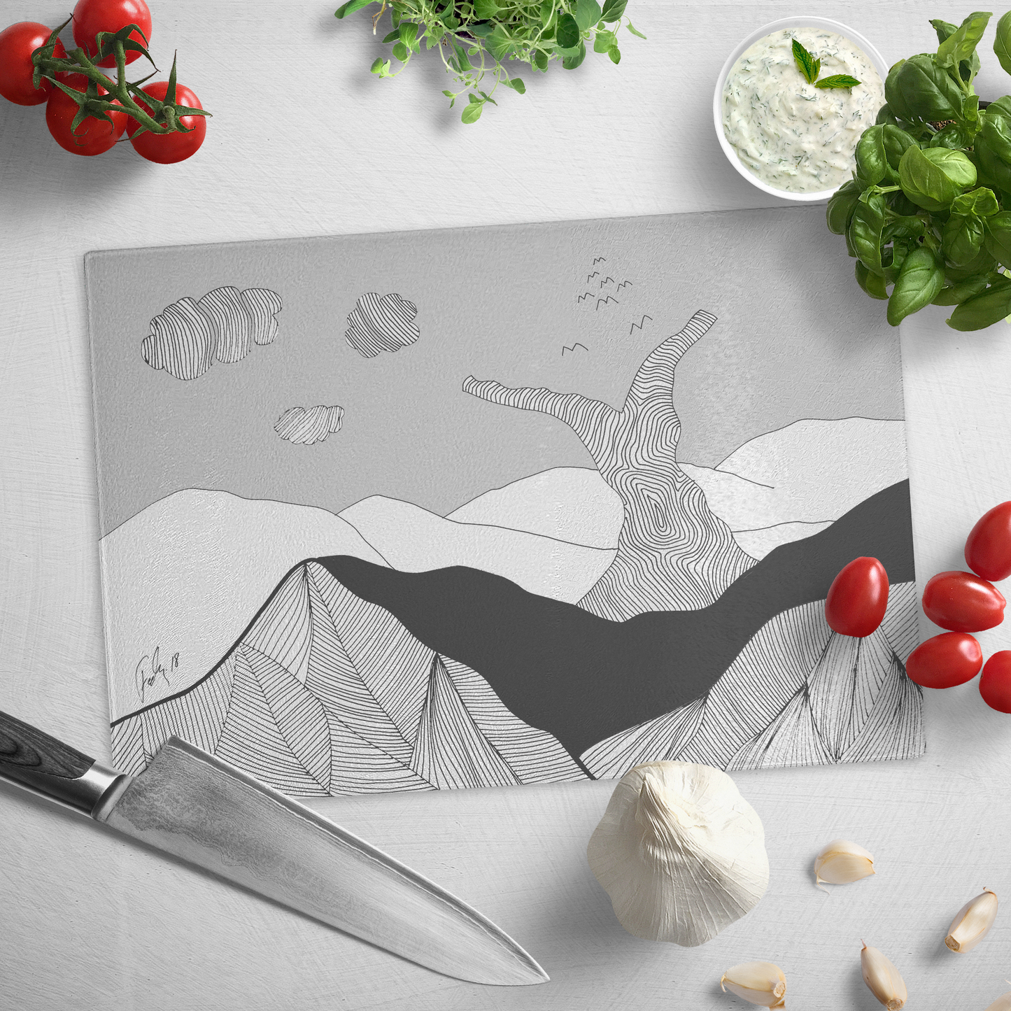 Black and White Day | Glass Cutting Board