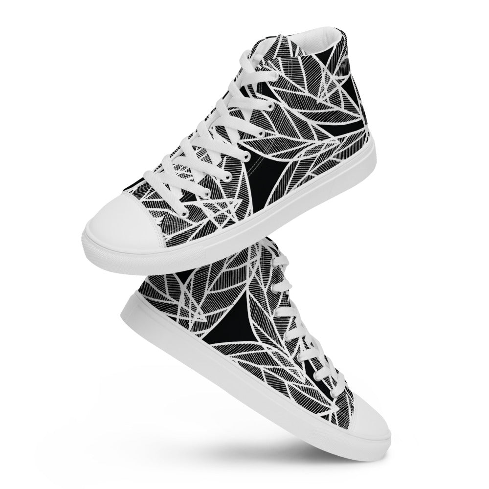 White Leaves on Black | Men's High Top Canvas Shoes