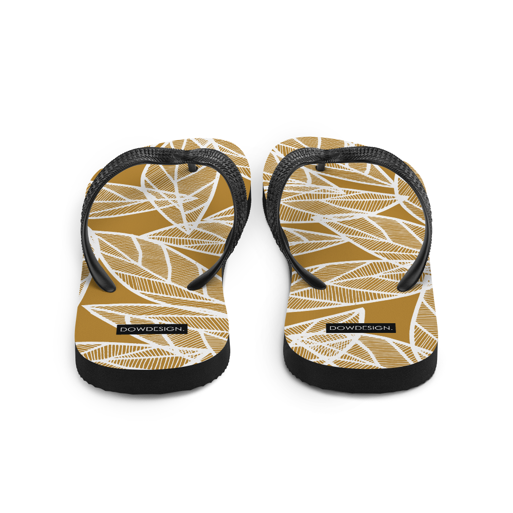White Leaves on Gold | Flip-Flops