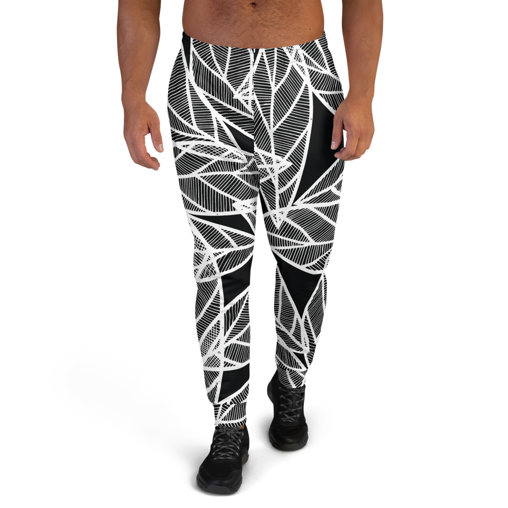 White Leaves on Black | Men's Joggers
