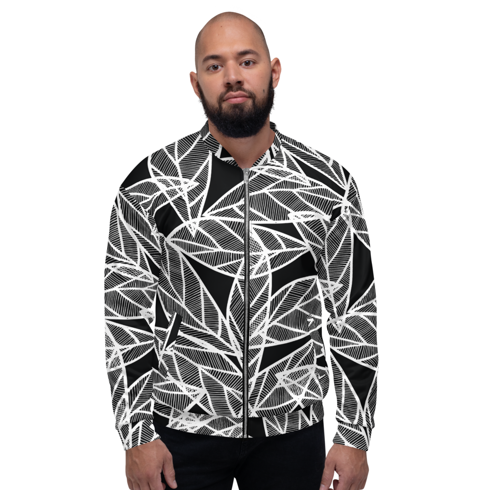White Leaves on Black | Bomber Jacket