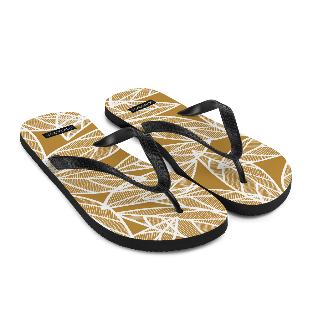 White Leaves on Gold | Flip-Flops