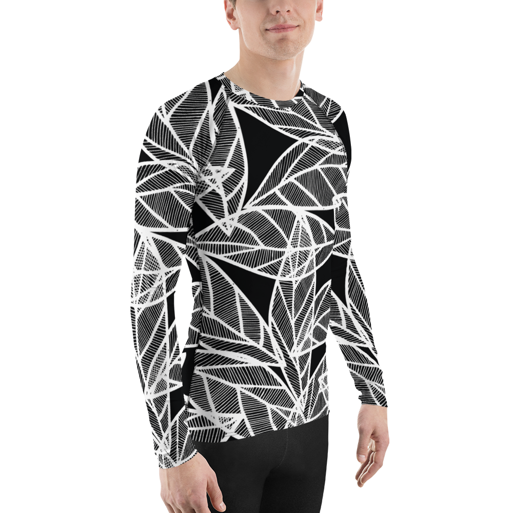 White Leaves on Black | Men's Rash Guard
