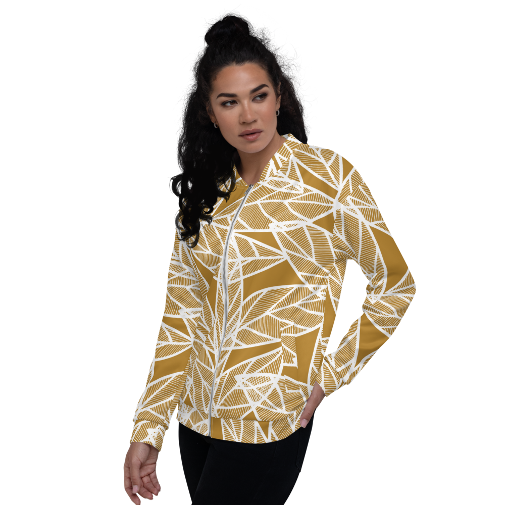 White Leaves on Gold | Bomber Jacket