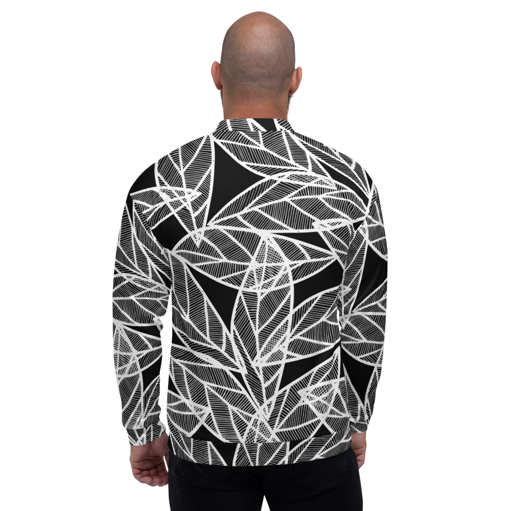 White Leaves on Black | Bomber Jacket
