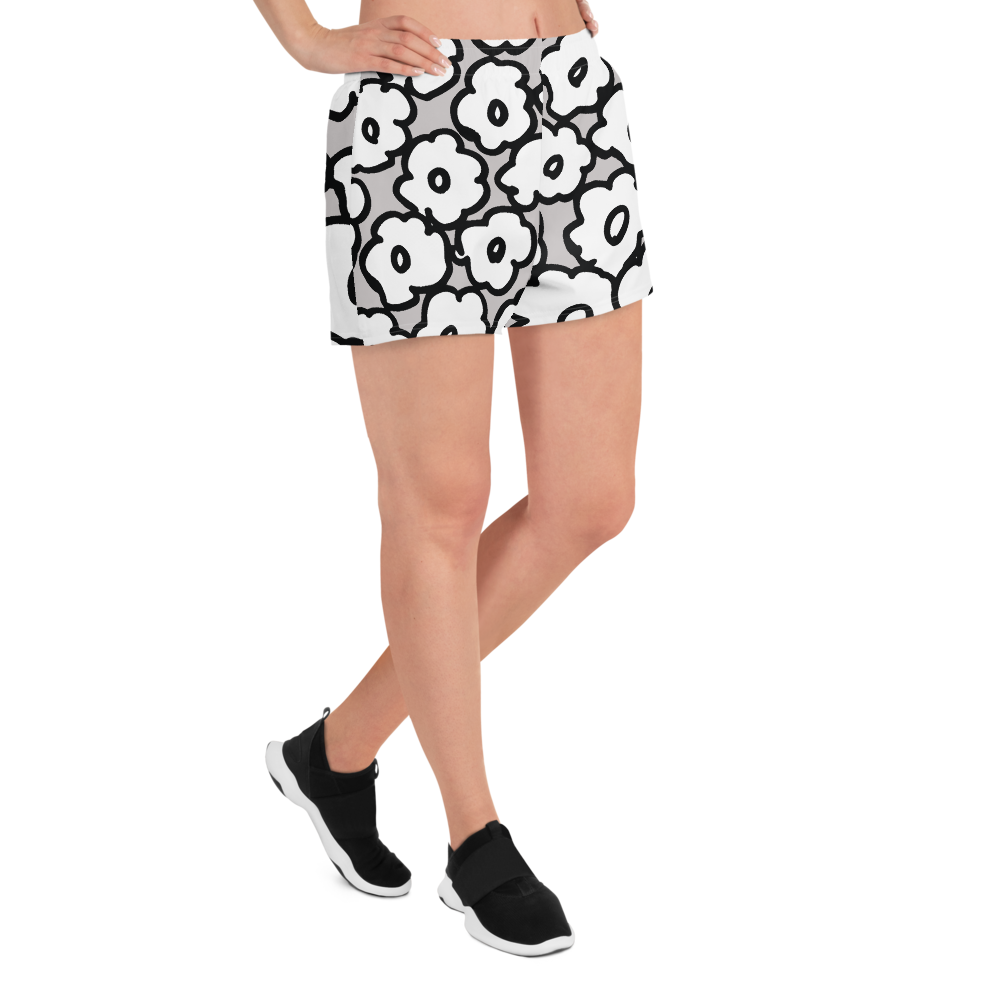Happy White Flowers | Women's Athletic Short Shorts