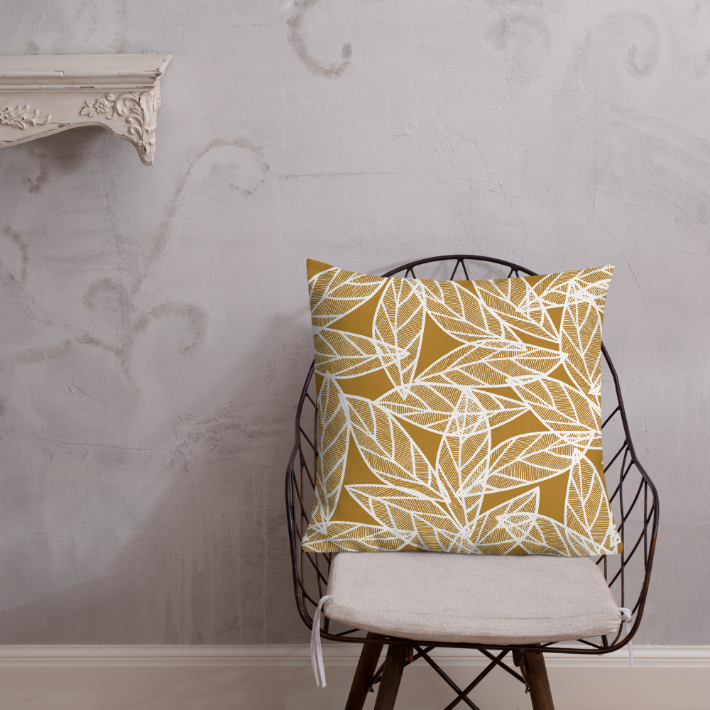 White Leaves on Gold | Pillow