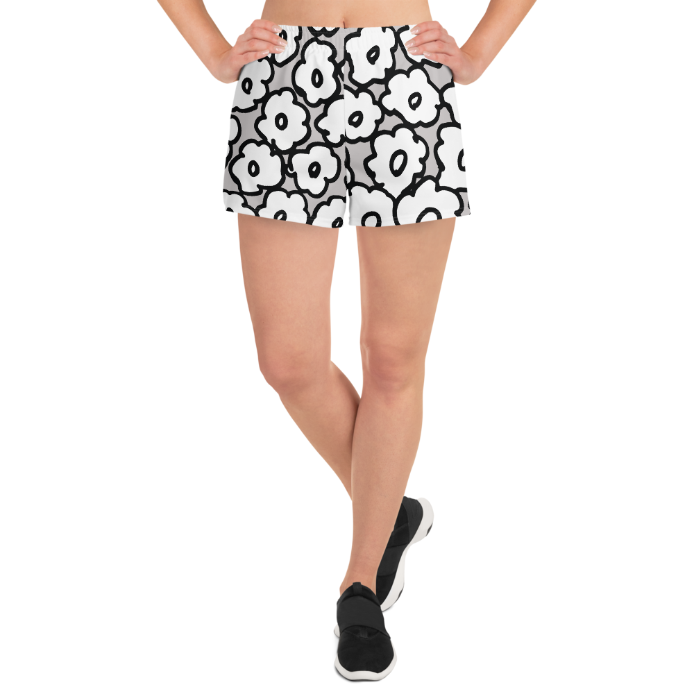Happy White Flowers | Women's Athletic Short Shorts