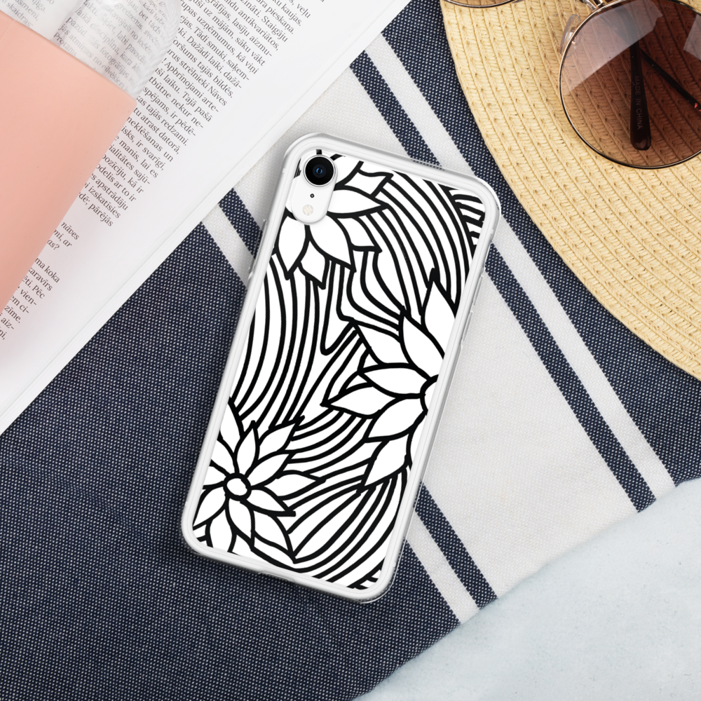 Black And White Flower Ornament | Liquid Glitter Phone Case