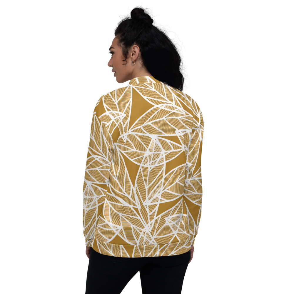 White Leaves on Gold | Bomber Jacket