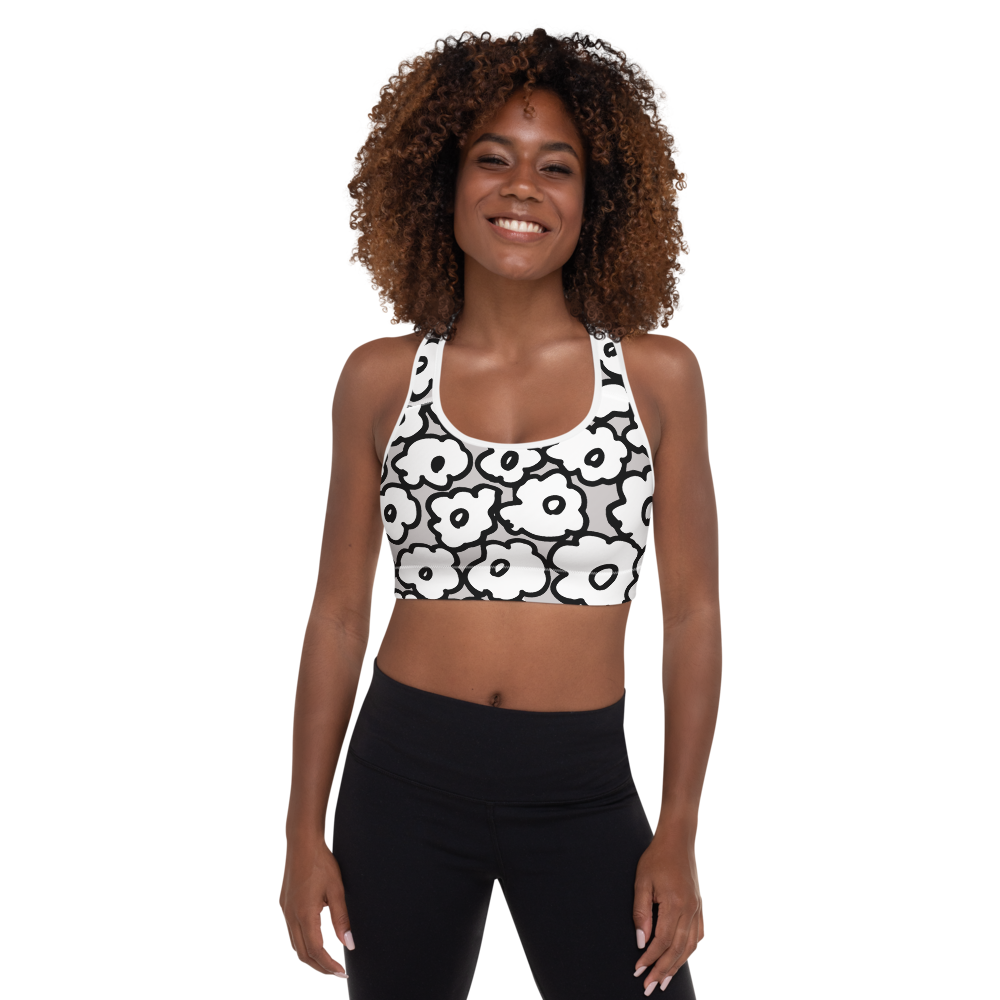 Happy White Flowers | Padded Sports Bra