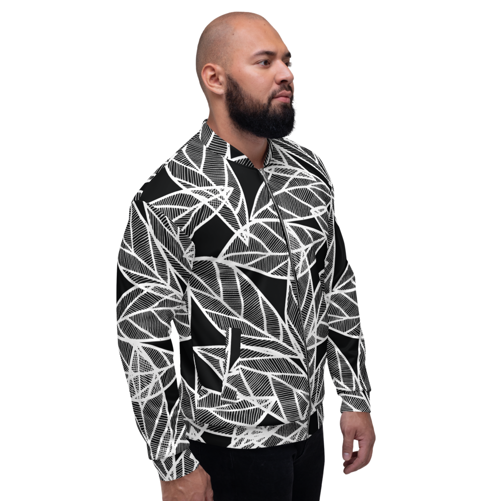 White Leaves on Black | Bomber Jacket