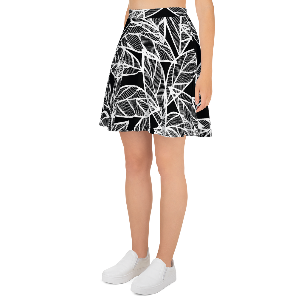White Leaves on Black | Skater Skirt