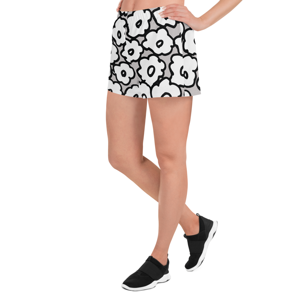 Happy White Flowers | Women's Athletic Short Shorts