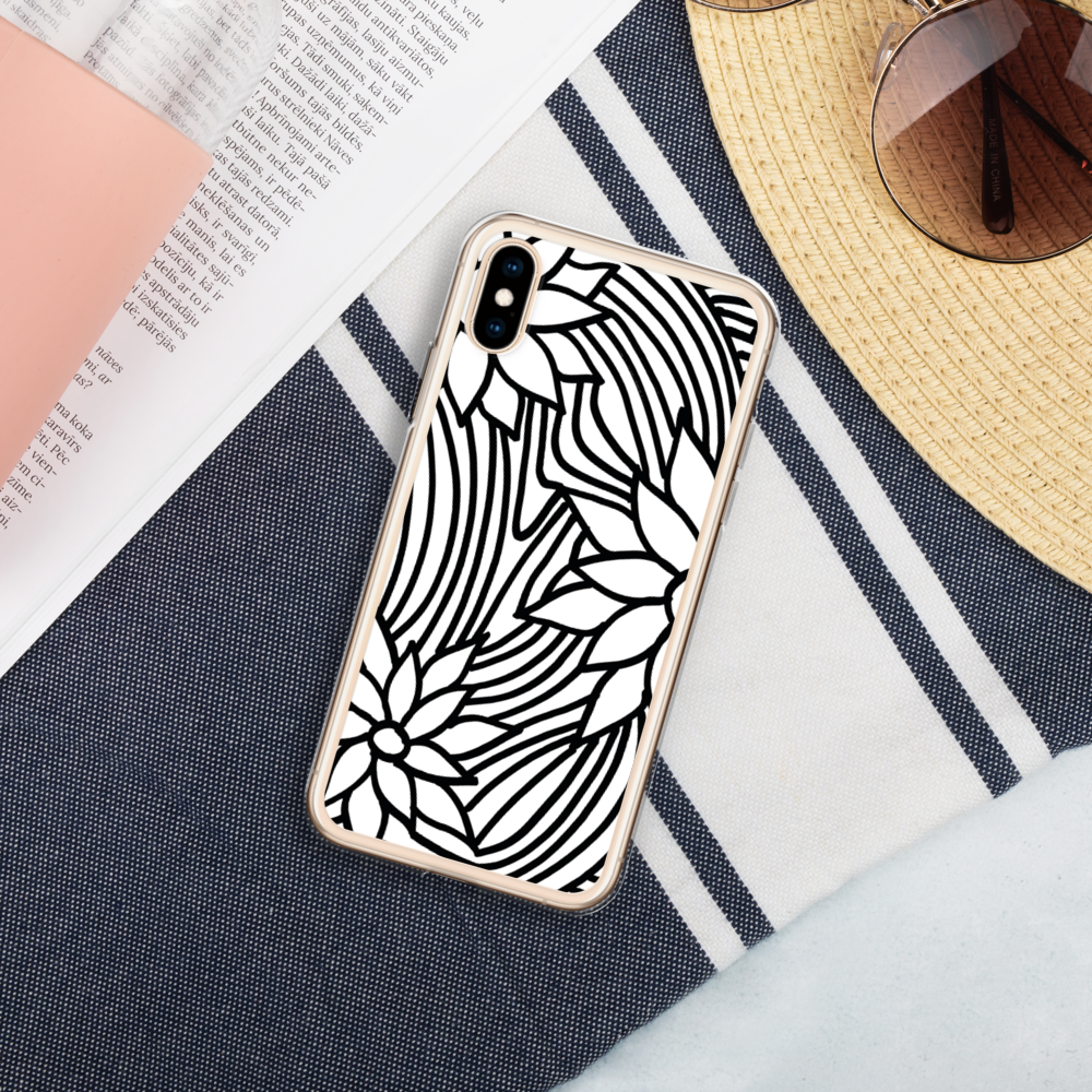 Black And White Flower Ornament | Liquid Glitter Phone Case