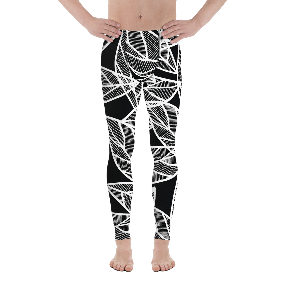 White Leaves on Black | Men's Leggings