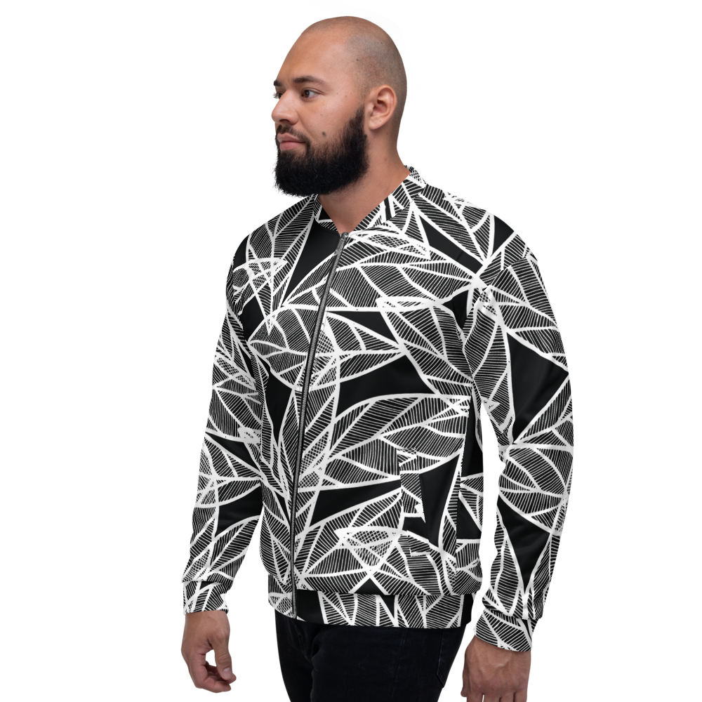 White Leaves on Black | Bomber Jacket