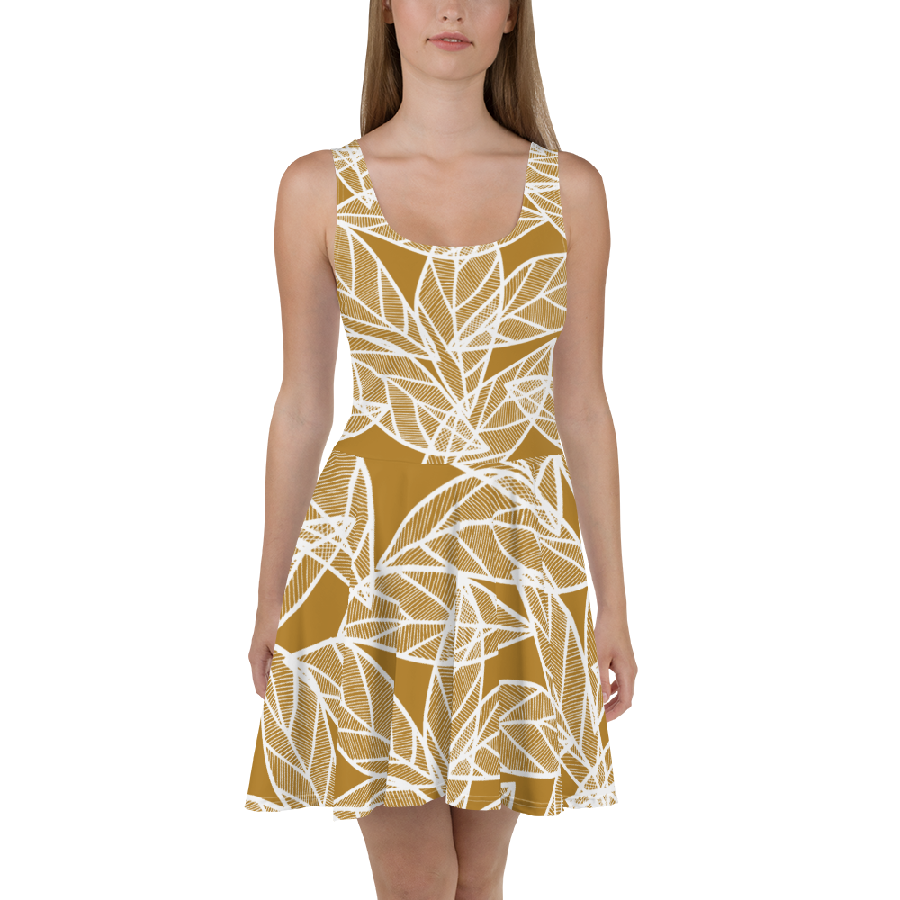 White Leaves on Gold | Skater Dress