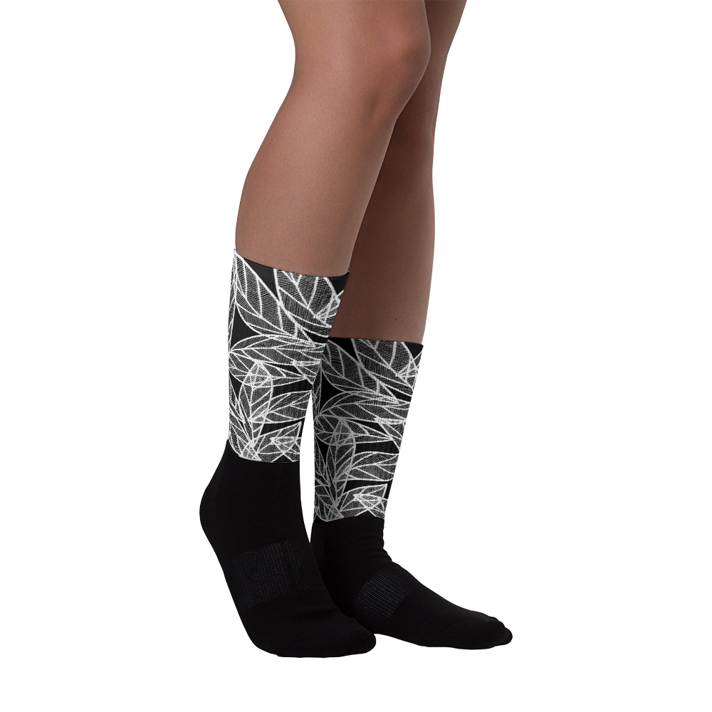 White Leaves on Black | Socks