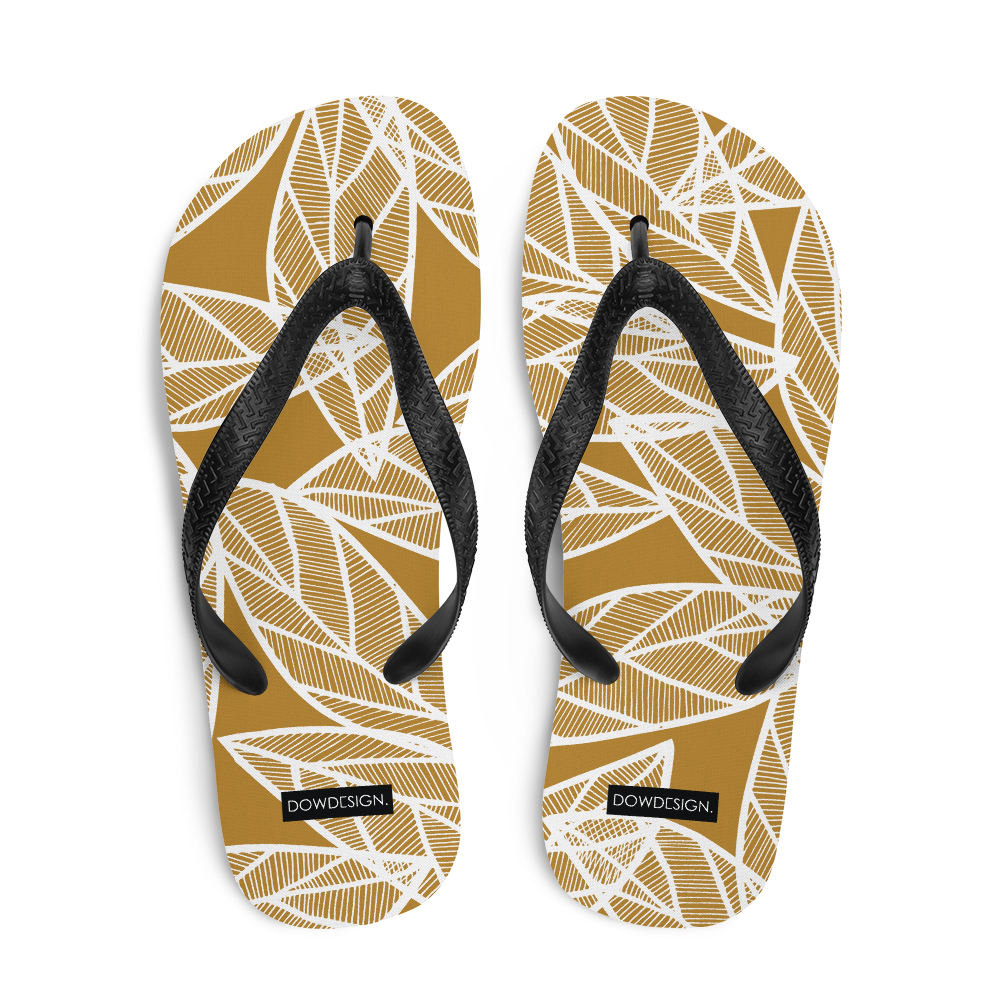 White Leaves on Gold | Flip-Flops