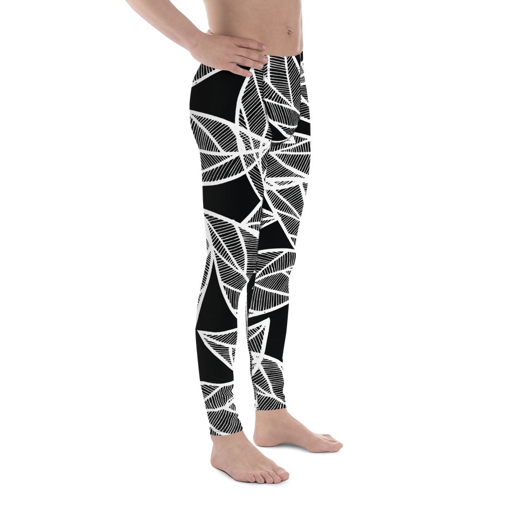 White Leaves on Black | Men's Leggings