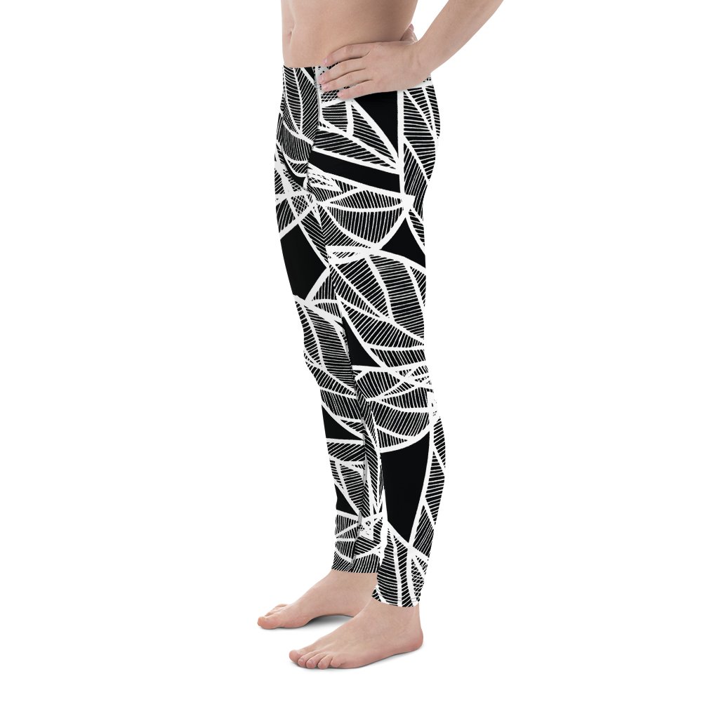 White Leaves on Black | Men's Leggings