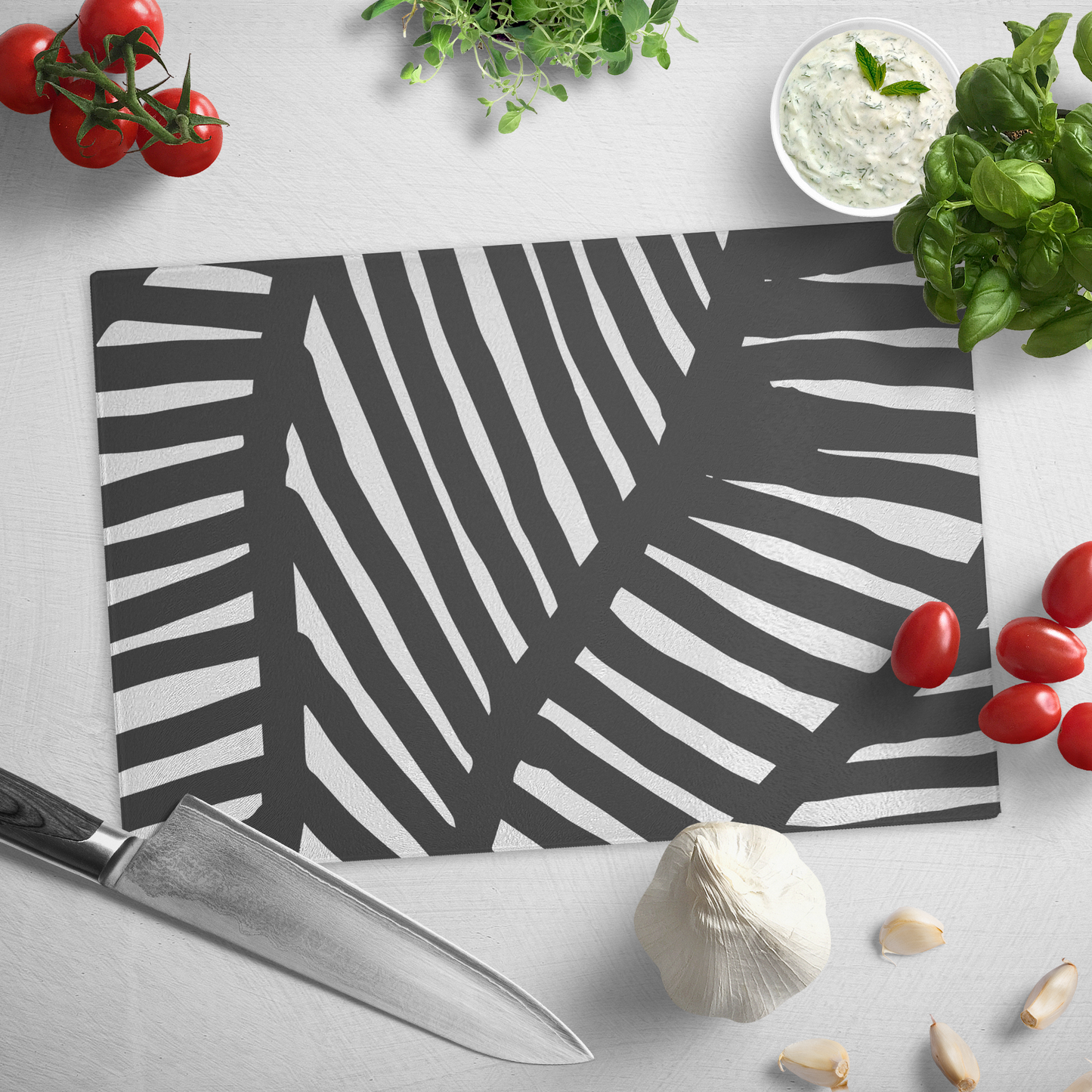 Black and White Ornament | Glass Cutting Board