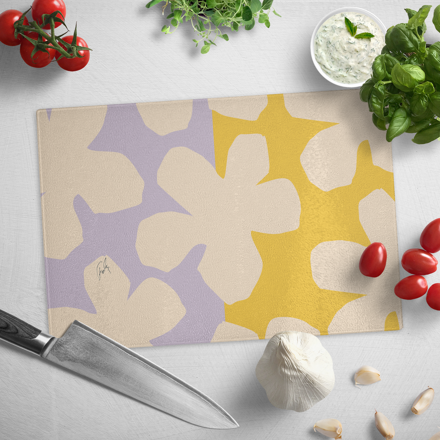 Stylish Flowers | Glass Cutting Board