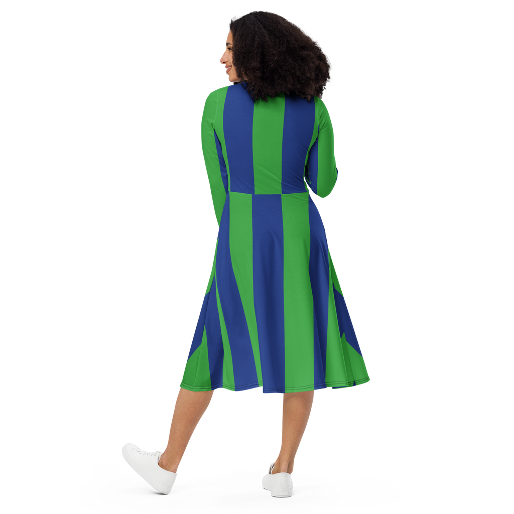 Green and Blue | long sleeve midi dress