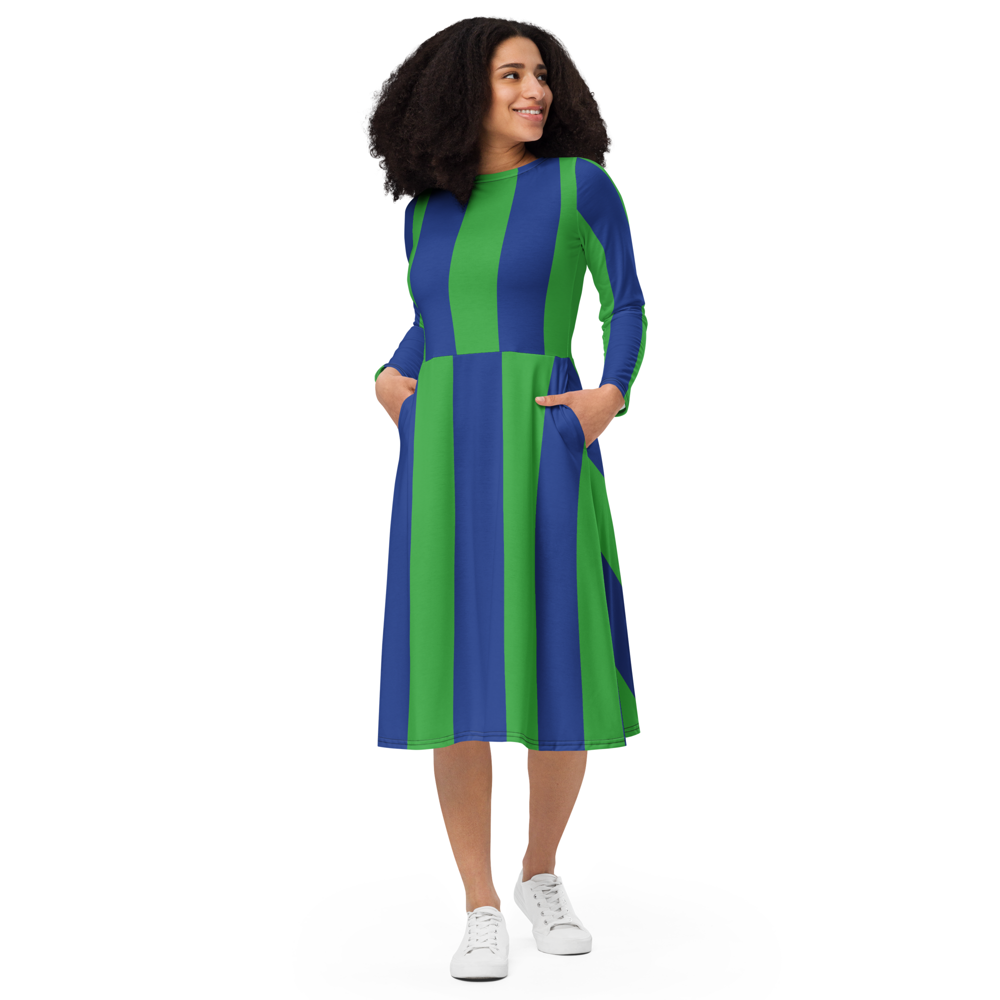 Green and Blue | long sleeve midi dress