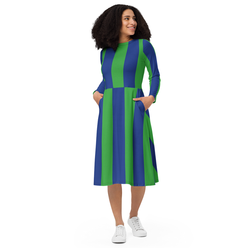 Green and Blue | long sleeve midi dress