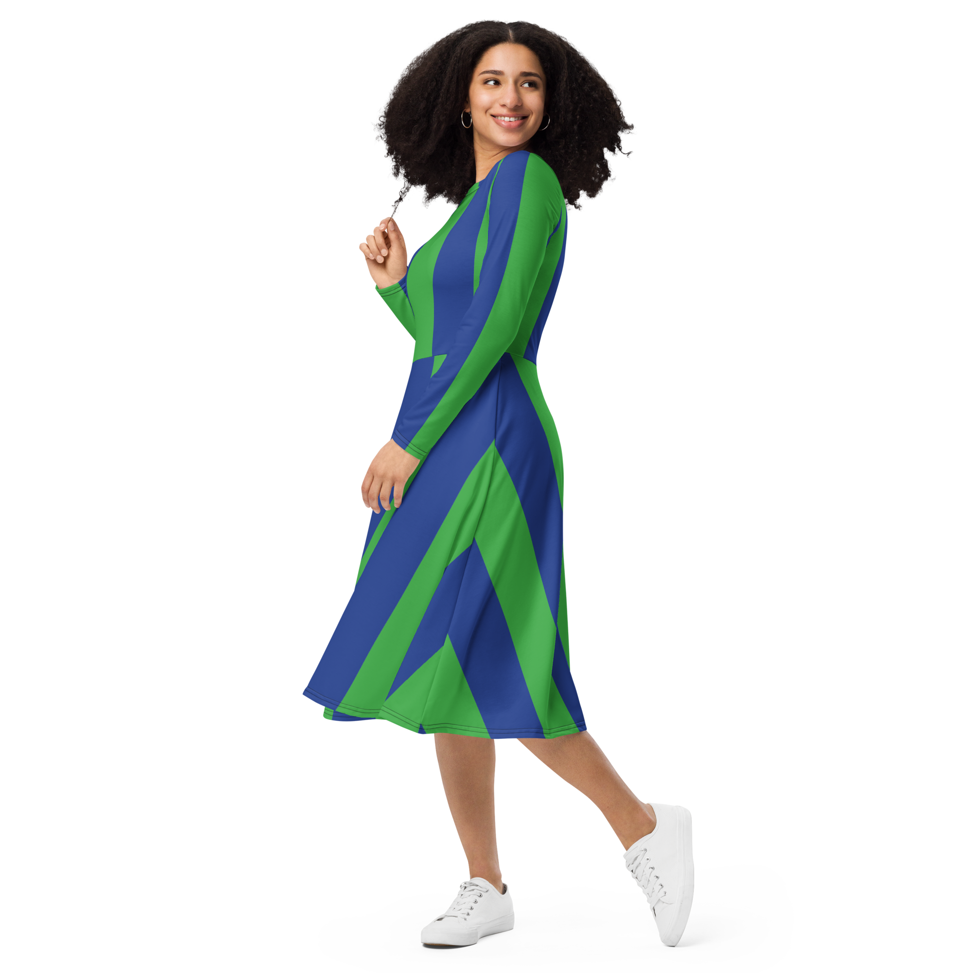 Green and Blue | long sleeve midi dress