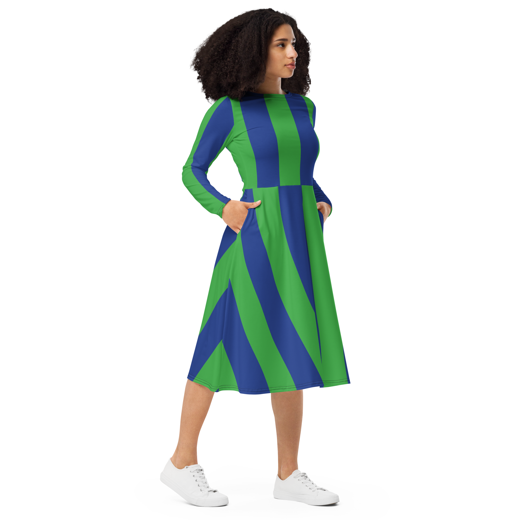 Green and Blue | long sleeve midi dress