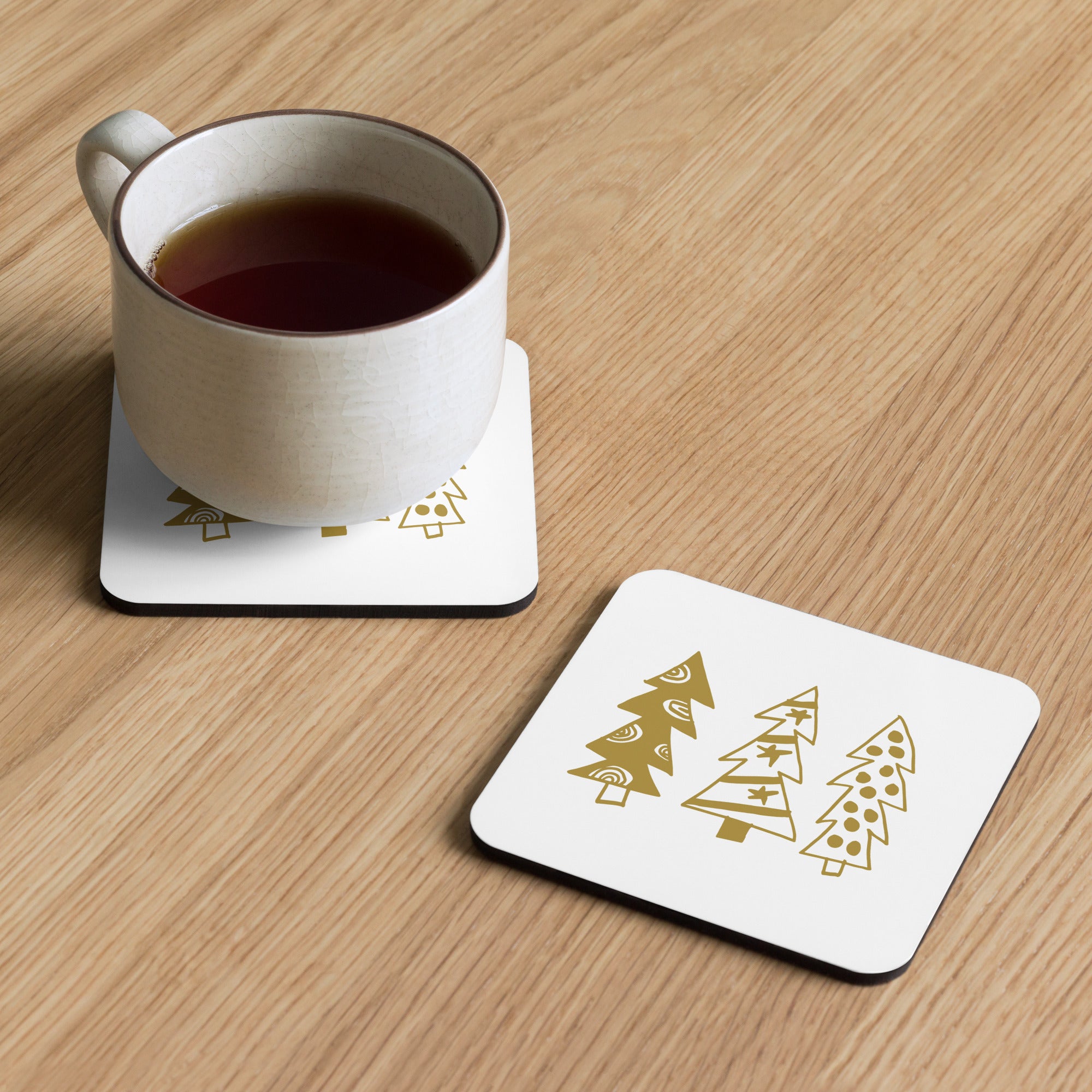 Golden Christmas Trees | Cork-back coaster