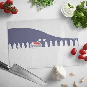 Home In White Forest | Glass Cutting Board
