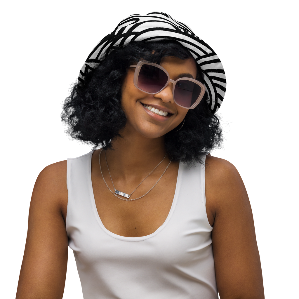Black and White Flower Ornament | Reversible bucket hat