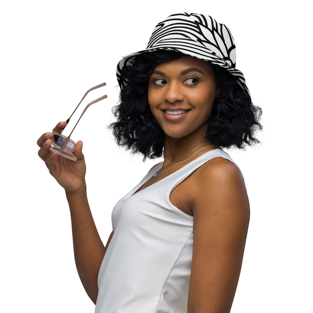 Black and White Flower Ornament | Reversible bucket hat