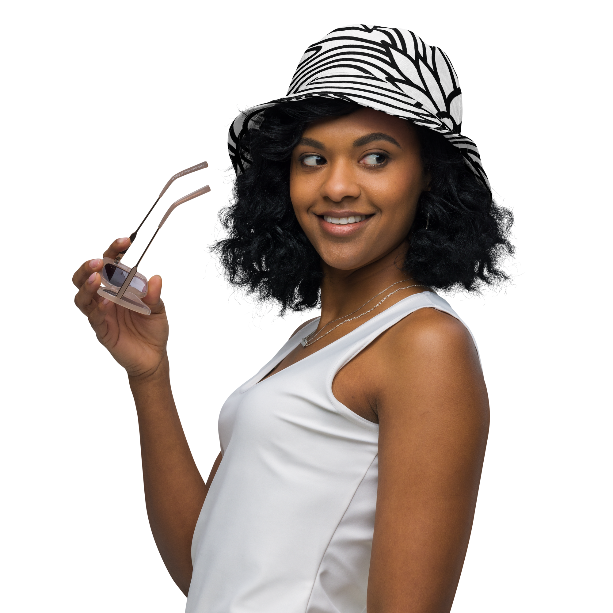 Black and White Flower Ornament | Reversible bucket hat