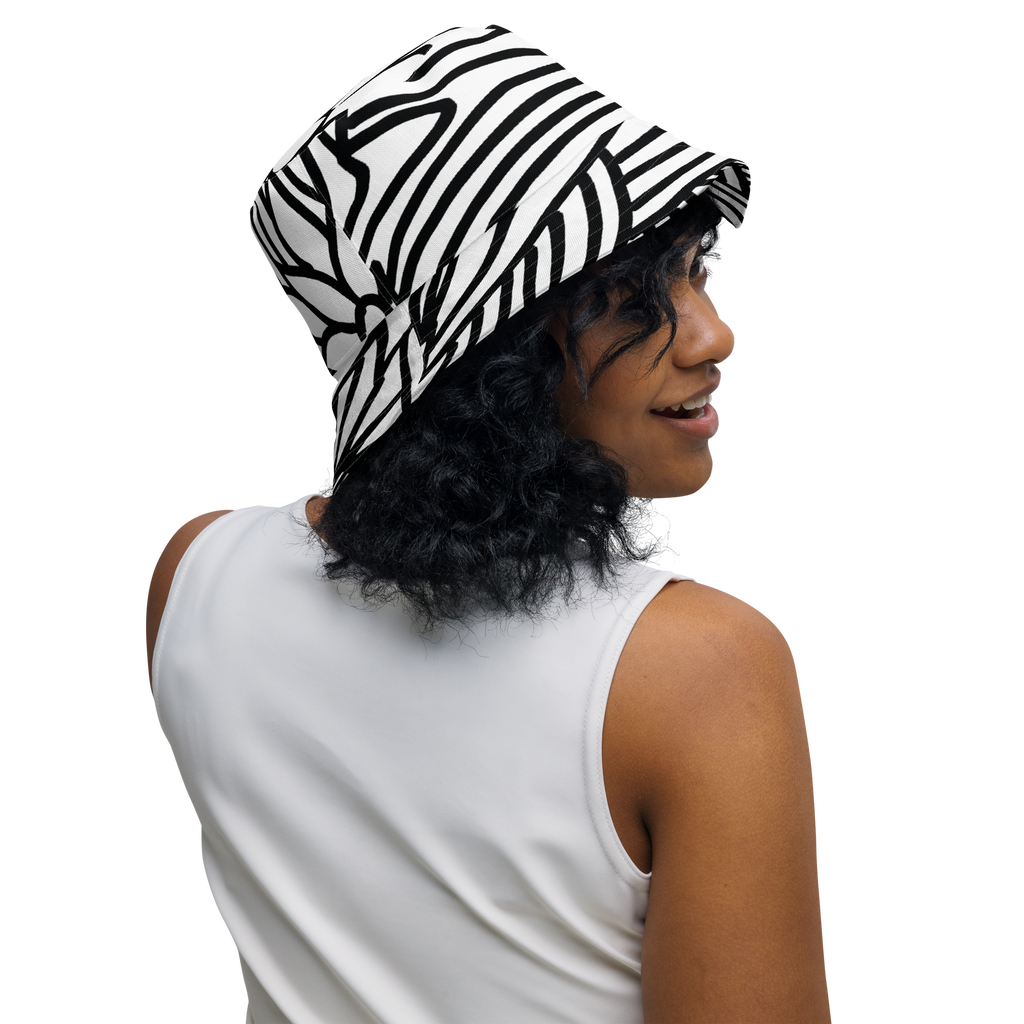 Black and White Flower Ornament | Reversible bucket hat
