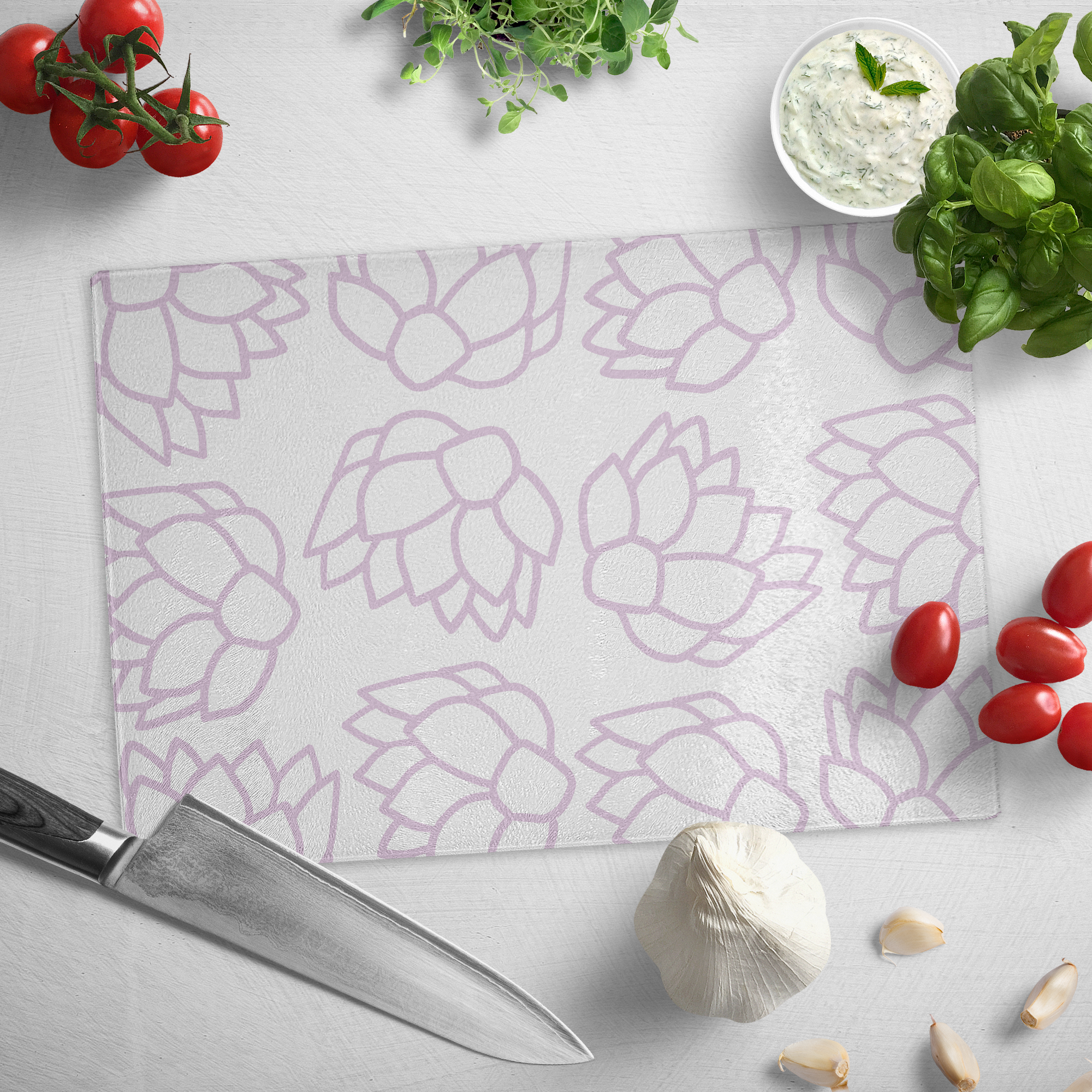 Pink Pastel Flowers | Glass Cutting Board