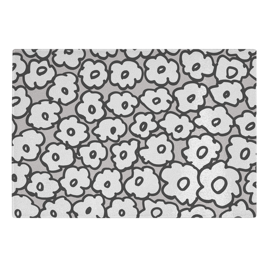 Happy White Flowers | Glass Cutting Board