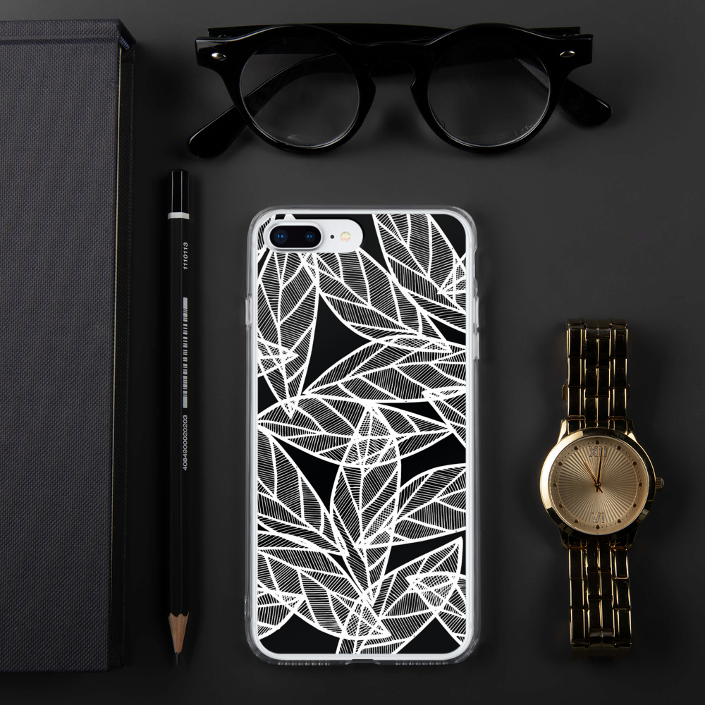 White Leaves on Black | iPhone Case