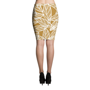 White Leaves on Gold | Pencil Skirt