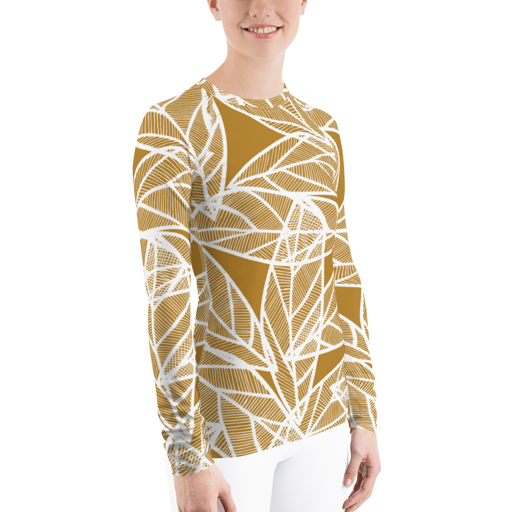 White Leaves on Gold | Women's Rash Guard